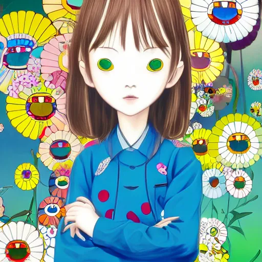 Image similar to a portrait of a girl by takashi murakami, aya takano color style, 4 k, super detailed