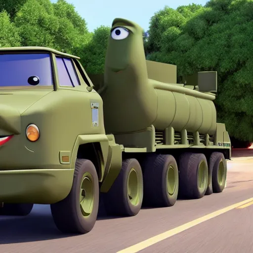 Prompt: HIMARS in Cars Pixar movie