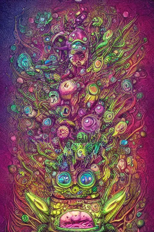 Image similar to creature sushi roots cactus elemental flush of force nature micro world fluo light deepdream a wild amazing steampunk baroque ancient alien creature, intricate detail, colorful digital painting