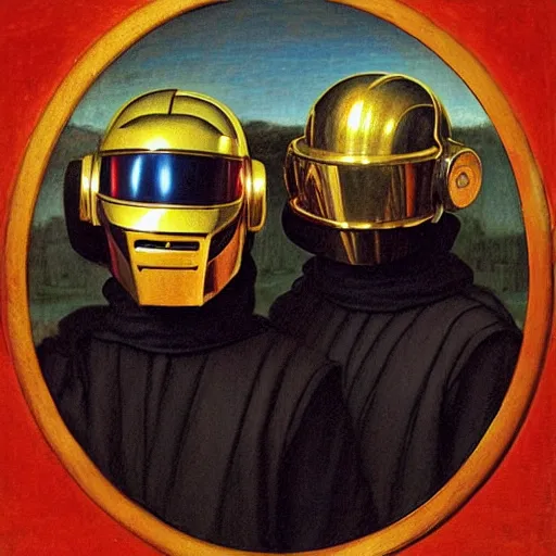 Image similar to renaissance portrait of Daft Punk, masterpiece by Eugene de Blaas