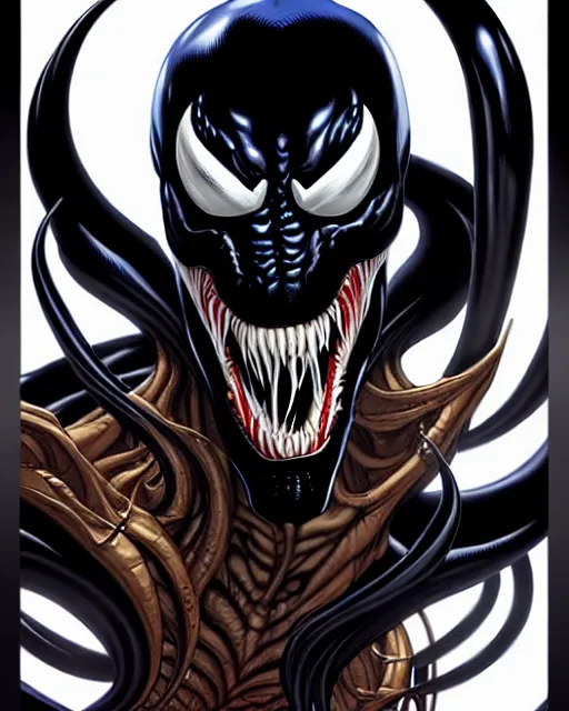 Image similar to a portrait of Venom by Clayton Crain, Javier Garron and Gerardo Sandoval