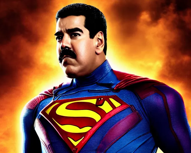 Prompt: Nicolás Maduro as a superheroe, Super Nicolás Maduro, Still from The Avengers, cinematic lighting, HD, 8K