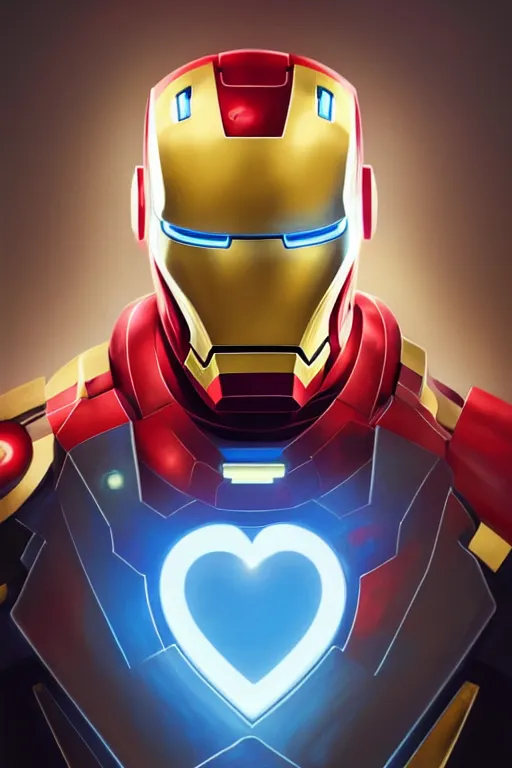 Image similar to Boris Johnson as Iron Man suite of armor, no helmet, visible face, portrait, neon heart reactor, gold and blue, highly detailed, digital painting, artstation, concept art, smooth, sharp focus, illustration, cinematic lighting, art by artgerm and greg rutkowski and alphonse mucha