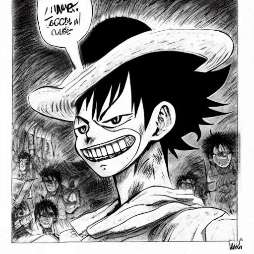 Image similar to [ luffy mustache ] ( by kim jung gi ) ( by george morikawa ) ( by kentaro miura ) ( by eiichiro oda )