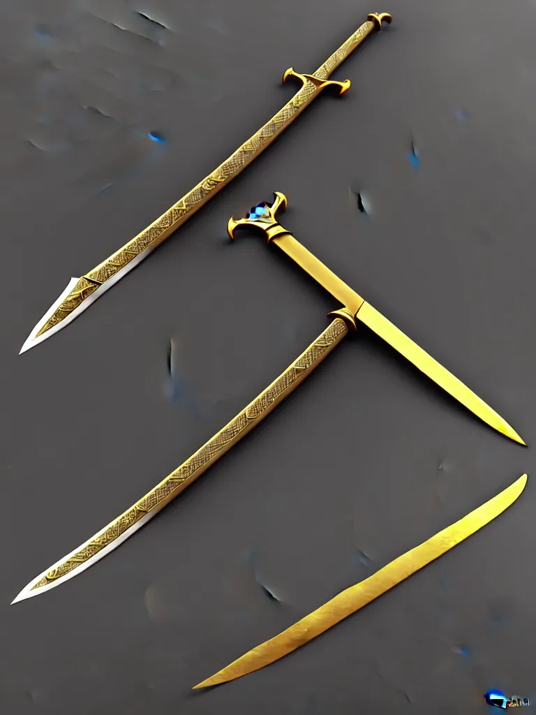 Image similar to long sword, proportional image, clean background, 3 d octane render, blade, sharp, gold, gems, cryptoblades