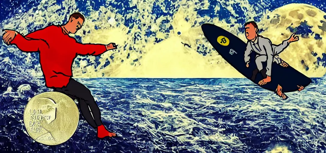 Image similar to mr beast surfing on money beyond the moon