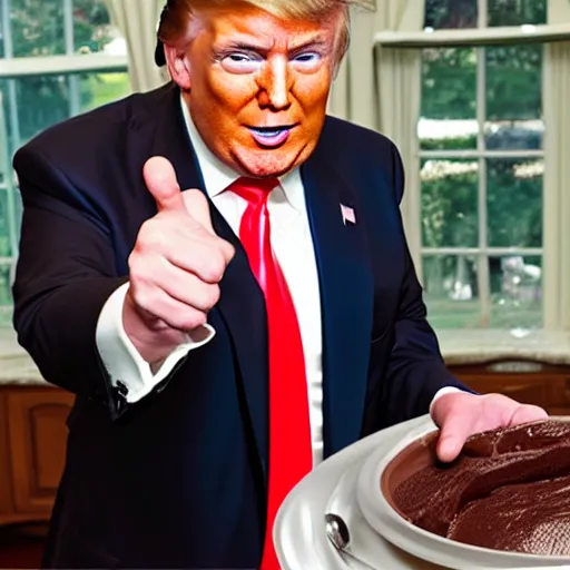 Image similar to donald j. trump shooting chocolate pudding from his fingertips