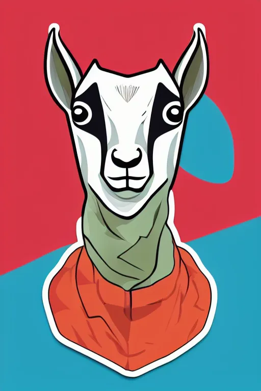 Prompt: Portrait of a drug dealer goat, sticker, andromorphic, colorful, illustration, highly detailed, simple, smooth and clean vector curves, no jagged lines, vector art, smooth