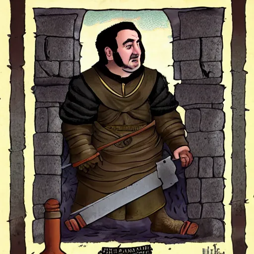 Image similar to Mike Stoklasa from Red Letter Media as a medieval executioner