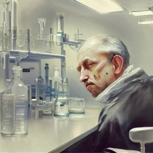 Prompt: epic masterpiece of cinematographic hyperrealism where a scientist appears in a laboratory. realistic shaded lighting poster by craig mallismo, artgerm, jeremy lipkin and michael garmash, unreal engine, radiant light, detailed and intricate environment, digital art, art station trends