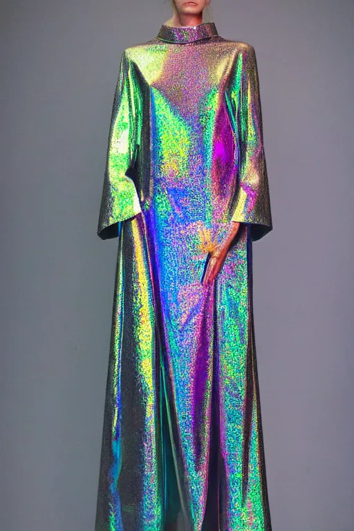 Image similar to holographic crystal atlantean hyperborean avant garde fashion dress beautiful model, sharp focus