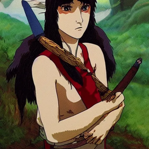 Prompt: a portrait photograph of princess mononoke in real life