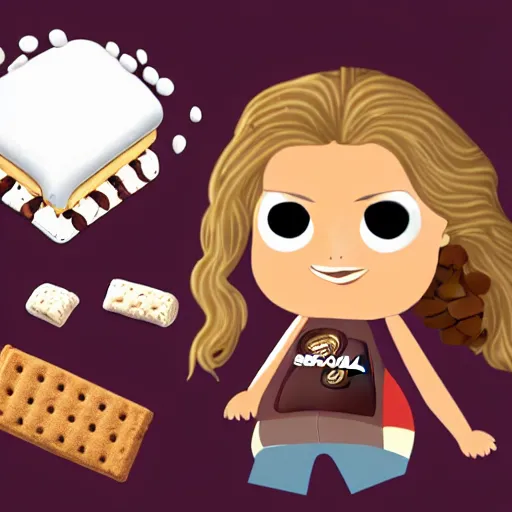 Image similar to drew barrymore inside smore!, bionic scifi, chocolate and graham cracker background