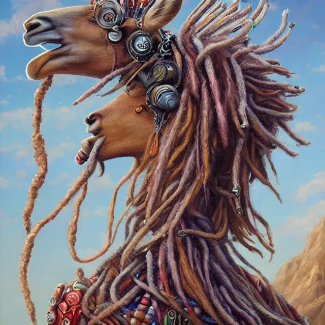 Prompt: llama with dreadlocks, by mandy jurgens, ernst haeckel, james jean. scifi