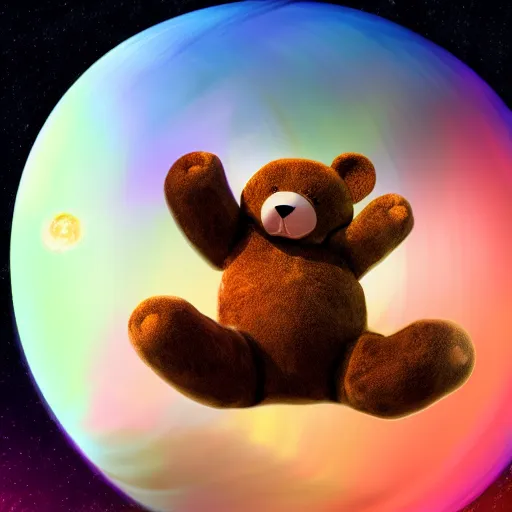 Image similar to teddy bear dancing on the rings of Saturn, digital illustration, high definition, 8k resolution