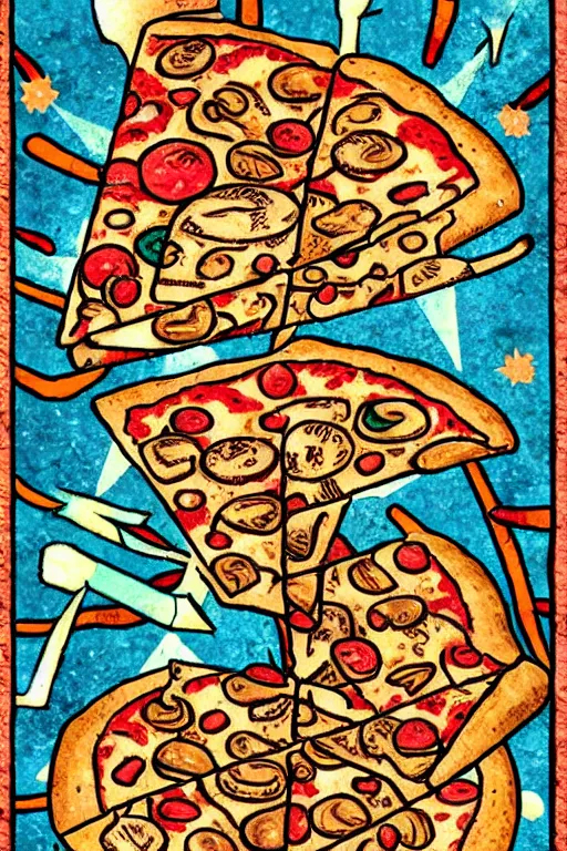 Image similar to Pizza zodiac tarot card, mayan style, concept art, detailed