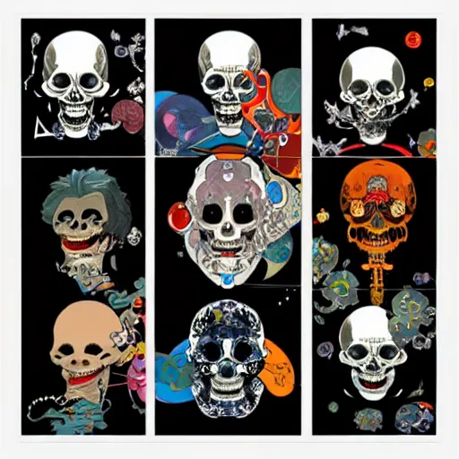 Prompt: anime manga astronaut skull portrait profile skeleton by Alphonse Mucha and Takashi Murakami pop art nouveau