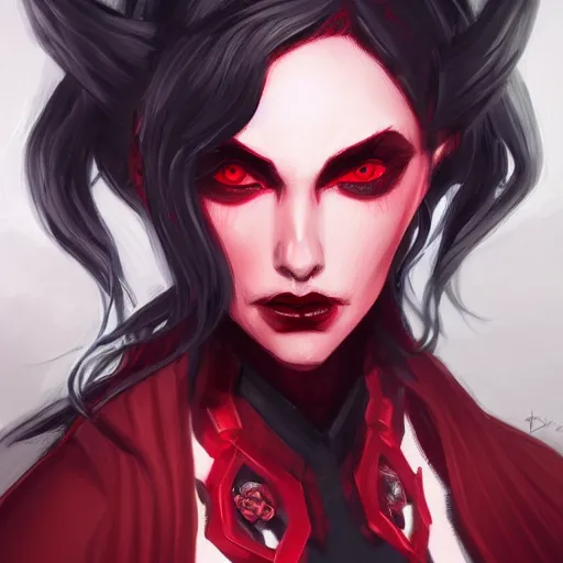 Image similar to dark witch character red and black colors, highly detailed, digital painting, artstation, concept art, smooth, sharp focus, illustration