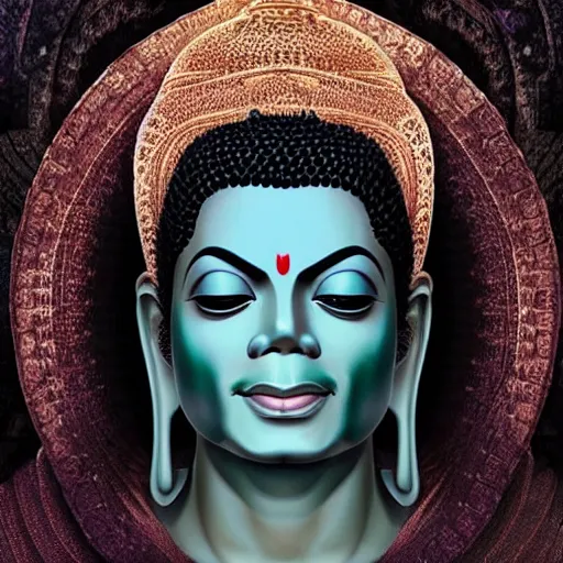 Prompt: michael jackson as buddha follower. matte, facial features, symmetrical anatomy, hyperdetailed, digital art, baroque, pop punk art style, fantasy, body features, posse features, without duplication, art by artgerm and ilya kuvshinov and vinicius gud and gustavo zambelli, intricate, photoshop render.