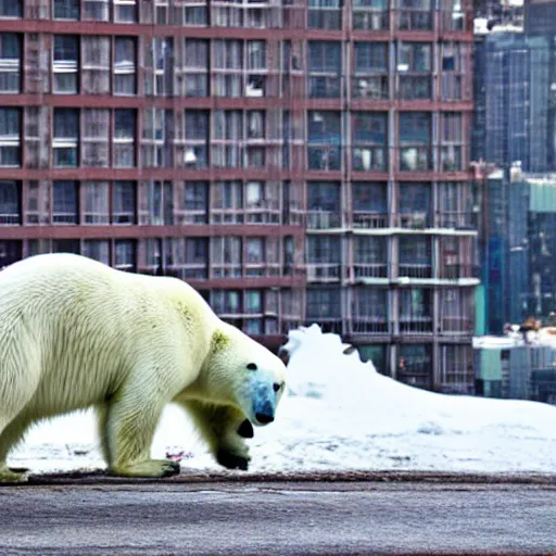 Prompt: a polar bear in the city