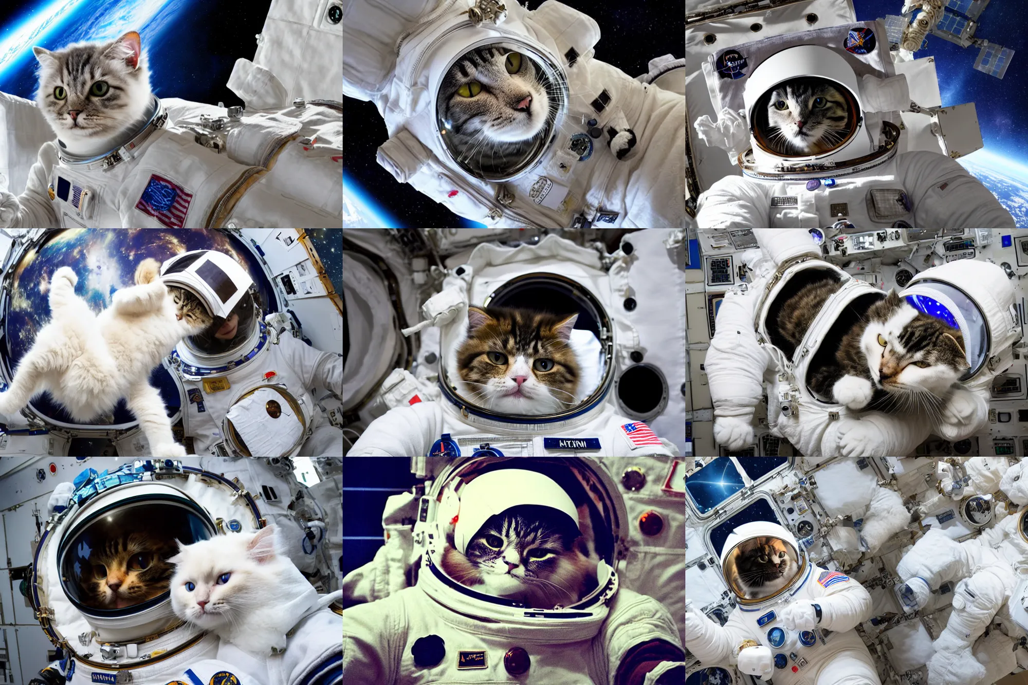Prompt: fluffy cat as an a astronaut, international space station, coherent composition
