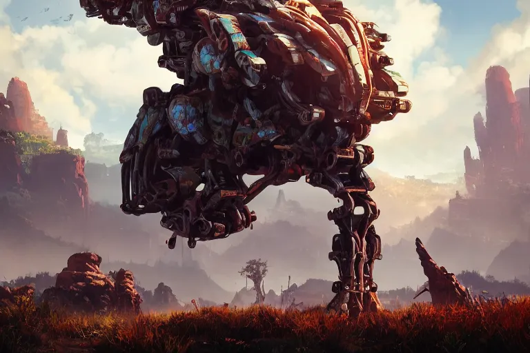 Image similar to tallneck machine mecanical creature robot of horizon forbidden west horizon zero dawn bioluminiscence global illumination ray tracing hdr fanart arstation by ian pesty and alena aenami artworks in 4 k