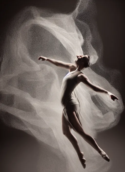 Image similar to a Photorealistic dramatic hyperrealistic render of a glamorous beautiful Female smoke dancer by Ken Brower and Deborah Ory of NYC Dance project,Lois Greenfield,Flowing cloth and smoke,Beautiful dynamic dramatic dark moody lighting,volumetric,shadows,cinematic atmosphere,Octane render,8K