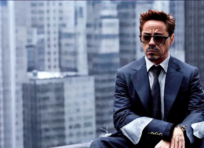 Image similar to film still of Robert Downey Jr as Cobb in Inception, 4k