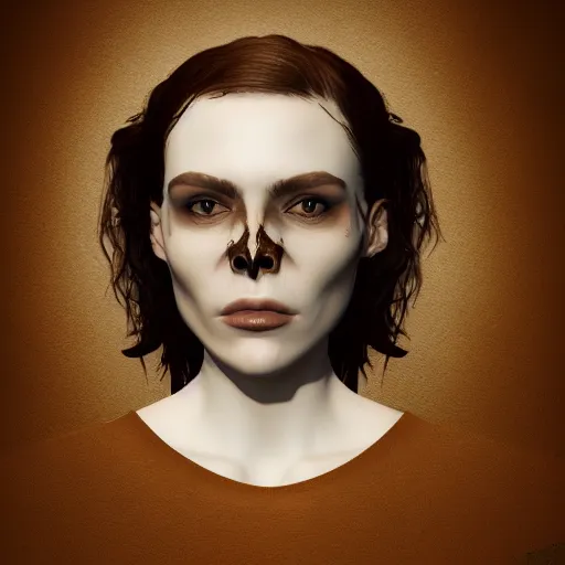 Image similar to a portrait of a woman with a skull text, award winning, trending on artstation, unreal engine