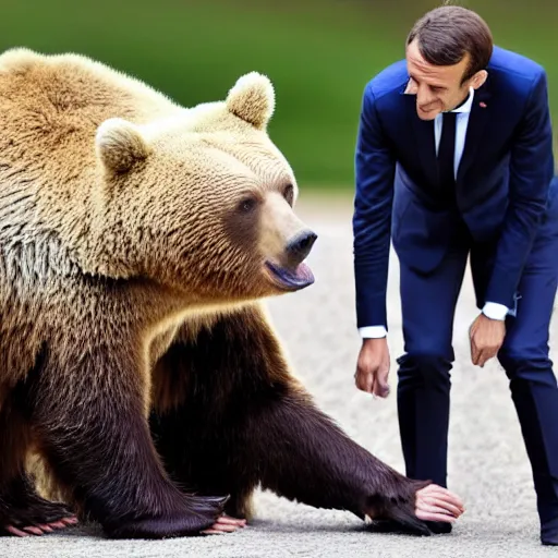 Image similar to emmanuel macron rinding a bear