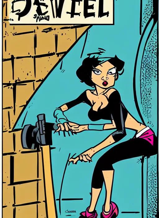 Image similar to a portrait of a pretty sewer punk young lady by darwyn cooke