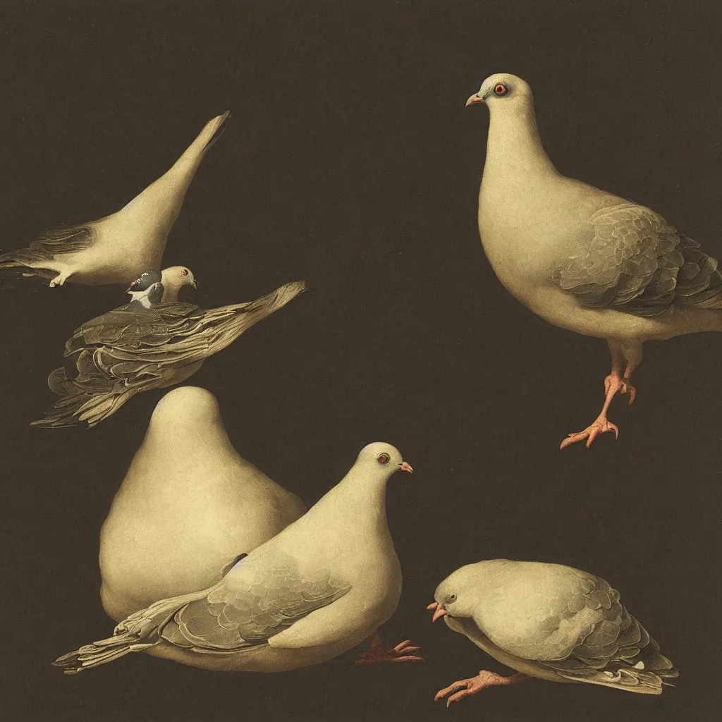 Prompt: pigeon on a black background by rachel ruysch, 1 6 9 5