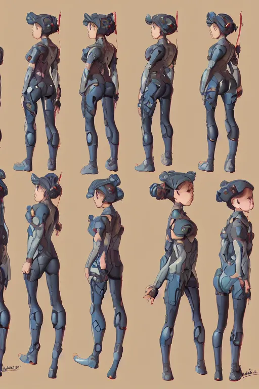 Image similar to the cute cyborg mother, character concept, character reference sheet, front and side views, by Makoto Shinkai, Stanley Artgerm Lau, WLOP, Rossdraws, James Jean, Andrei Riabovitchev, Marc Simonetti, krenz cushart, Sakimichan, trending on ArtStation, digital art, character design, lou romano color scheme