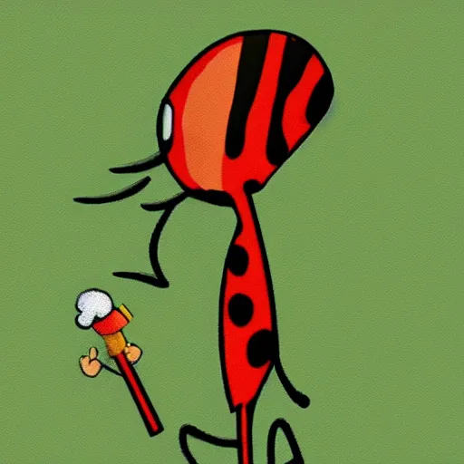 Prompt: an artwork depicting a cartoon ladybug smoking a joint, green background