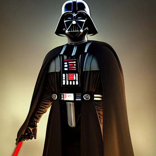 Image similar to Darth Vader in steampunk armor, cinematic lighting, realistic