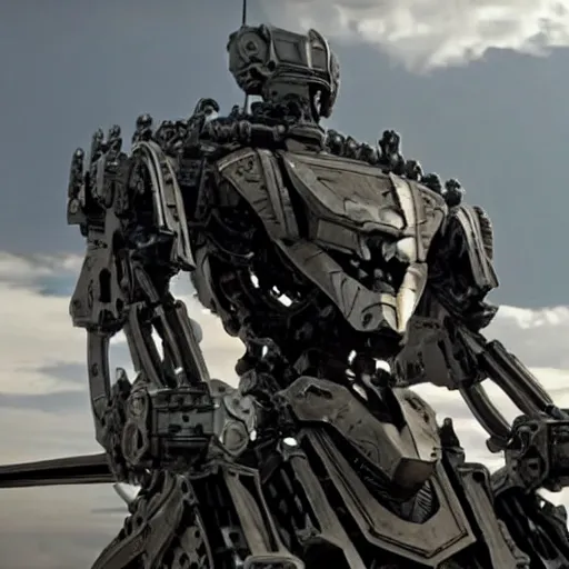 Prompt: cinematic still from westworld and real steel, very close shot of intricate ornate armored core head by fujioka kenki and by mamoru nagano,