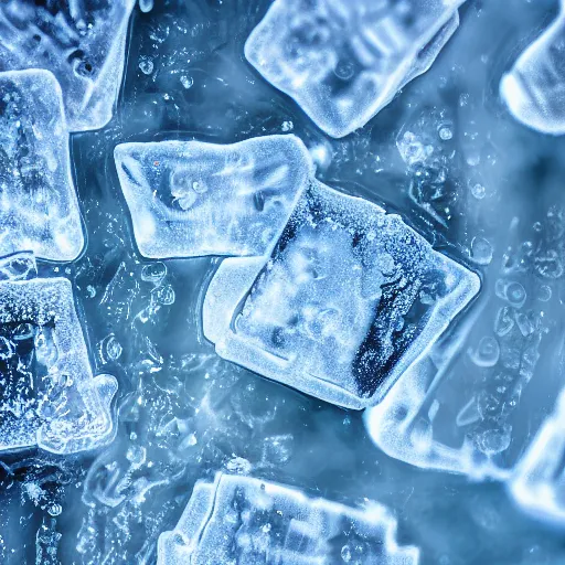 Prompt: Unknown Species Frozen in clear block of ice HDR