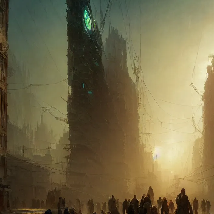 Image similar to a beautiful oil painting of a cyberpunk city on the wasteland by ivan aivazovsky and greg rutkowski and james gurney and frank lloyd and sung choi, in style of impressionnisme. hyper detailed, sharp focus, soft light. unreal engine 5 lumen. ray tracing. trending on artstation. oil on canvas