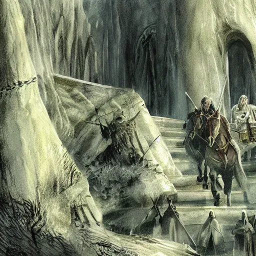 Prompt: squaresoft pre - rendered concept art of lord of the rings : the fellowship of the ring