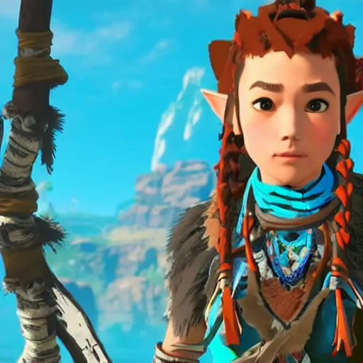 Image similar to Aloy from Horizon Zero Dawn in The Legend of Zelda Breath of the Wild