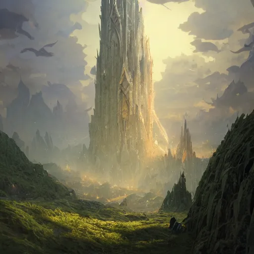 Prompt: a colossal wizard tower, stephen bliss, unreal engine, fantasy art by greg rutkowski, loish, rhads, ferdinand knab, makoto shinkai and lois van baarle, ilya kuvshinov, rossdraws, tom bagshaw, alphonse mucha, global illumination, radiant light, detailed and intricate environment - h 1 0 2 4