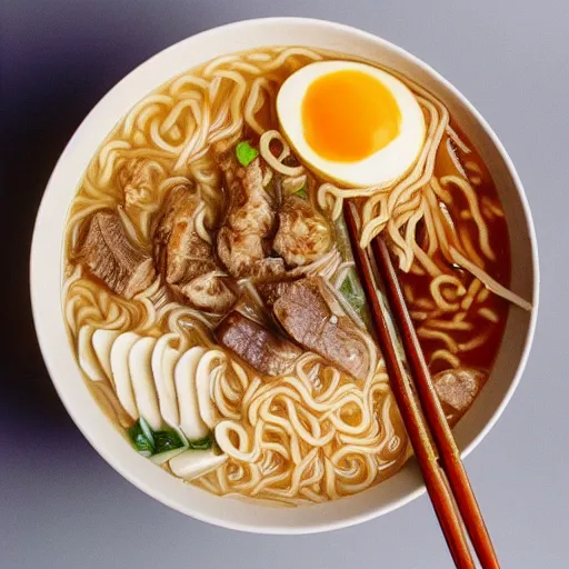 Image similar to A bowl of ramen with RCA cable noodle, 35mm film