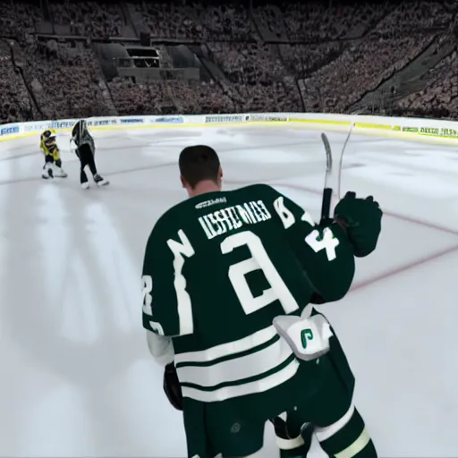 Image similar to Michigan state ice hockey wins national championship in NHL 22 video game, rendered in unreal engine 5