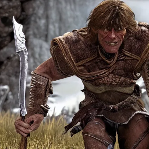 Image similar to willem dafoe in skyrim giant with a club