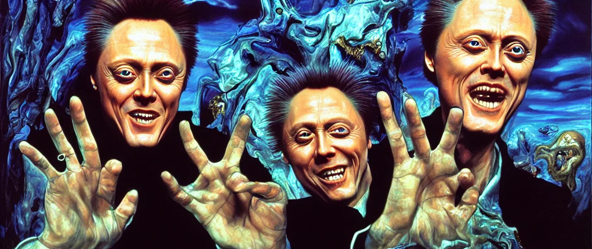 Prompt: neo-surrealist close-up matte painting of old christopher walken pointing and laughing at me wayne barlowe hannah yata very dramatic lighting 8k wide angle shallow depth of field