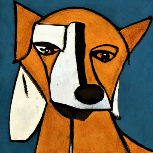 Prompt: foxhound dog wearing a monocle in the art style of picasso