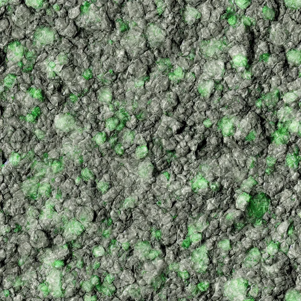 Image similar to long green crystals sticking out of the rock surface, detailed ground terrain albedo texture, flat, 2 d texture, seamless