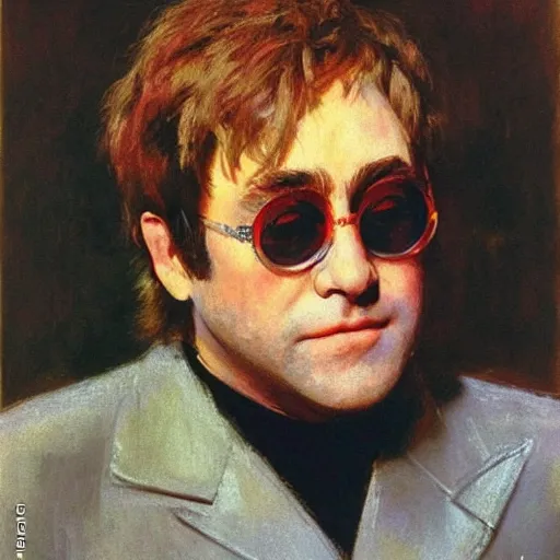 Image similar to portrait of elton john lennon in 1 9 7 0 by ilya repin