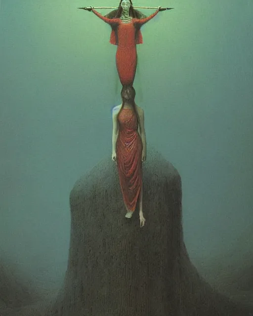 Prompt: the high priestess tarot card in the style of beksinski, 4 k detail, oil painting
