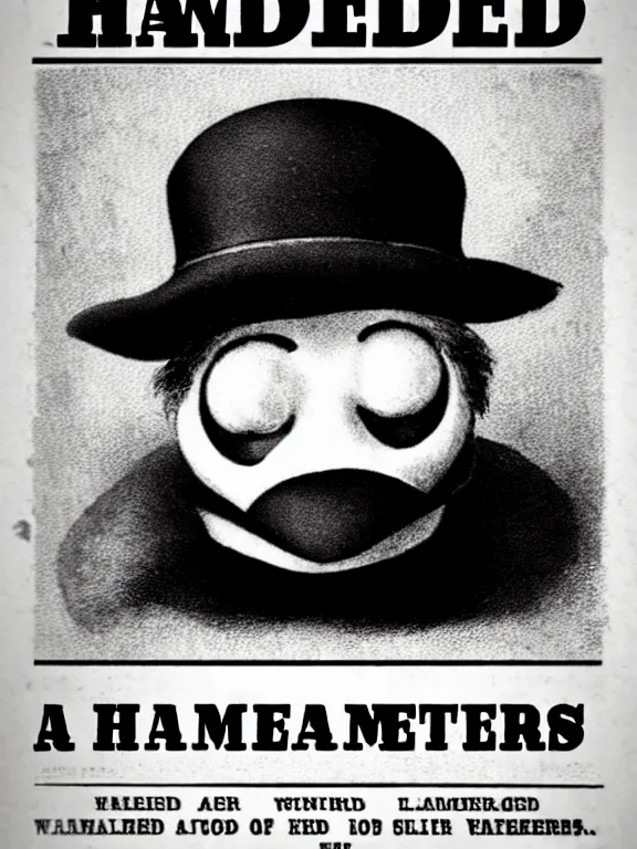 Image similar to a wanted poster for the hamburglar, 1 8 7 6